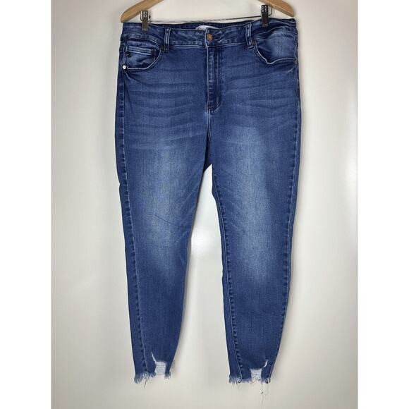 KanCan Skinny High Rise Ripped Hem Jeans Sandblast Blue Denim Plus Size 18 - Picture 2 of 10
